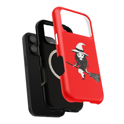 Witch on Broom Red Magnetic Impact Phone Case