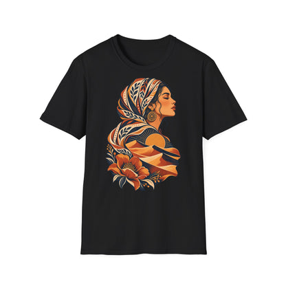 Floral Headwrap Portrait T-Shirt — Boho Vintage Woman Graphic Tee