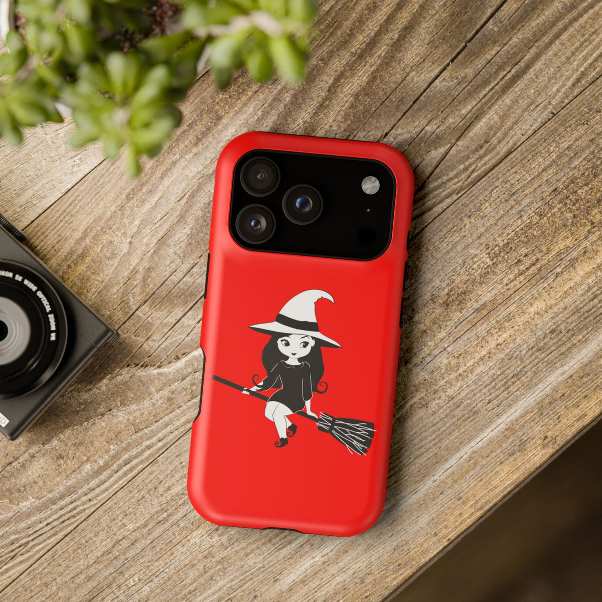 Witch on Broom Red Magnetic Impact Phone Case