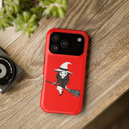 Witch on Broom Red Magnetic Impact Phone Case