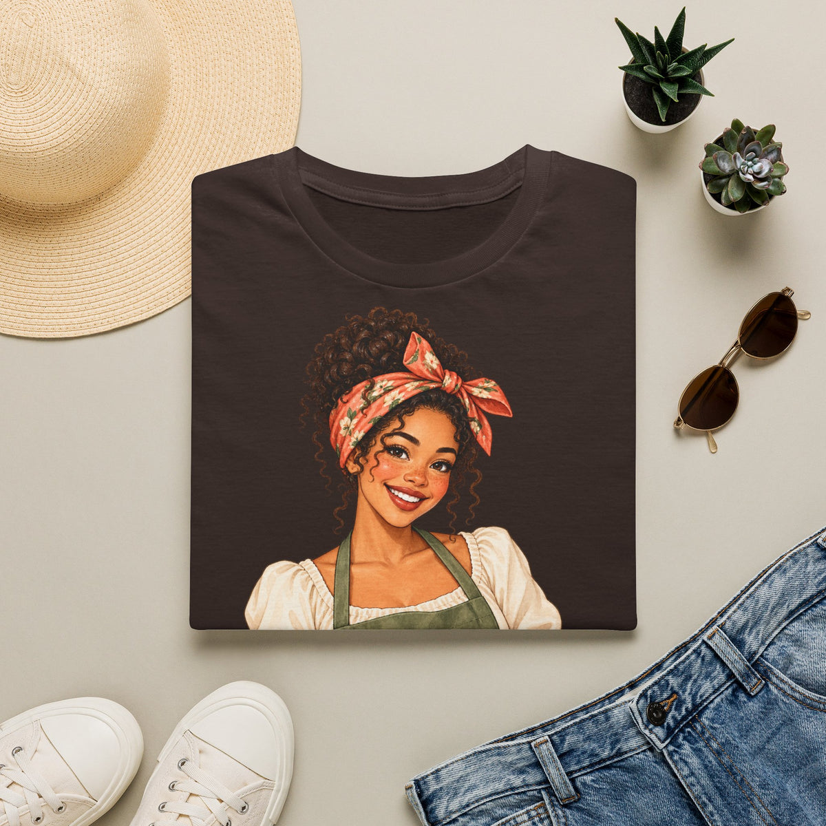 T-Shirt — Baker Girl Holding Fresh Buns Vintage Illustration