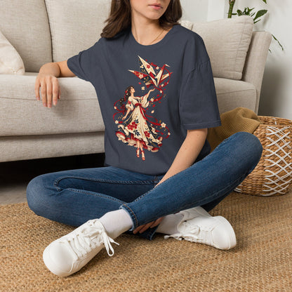 Floral Umbrella Girl T-Shirt — Whimsical Vintage Illustration Tee