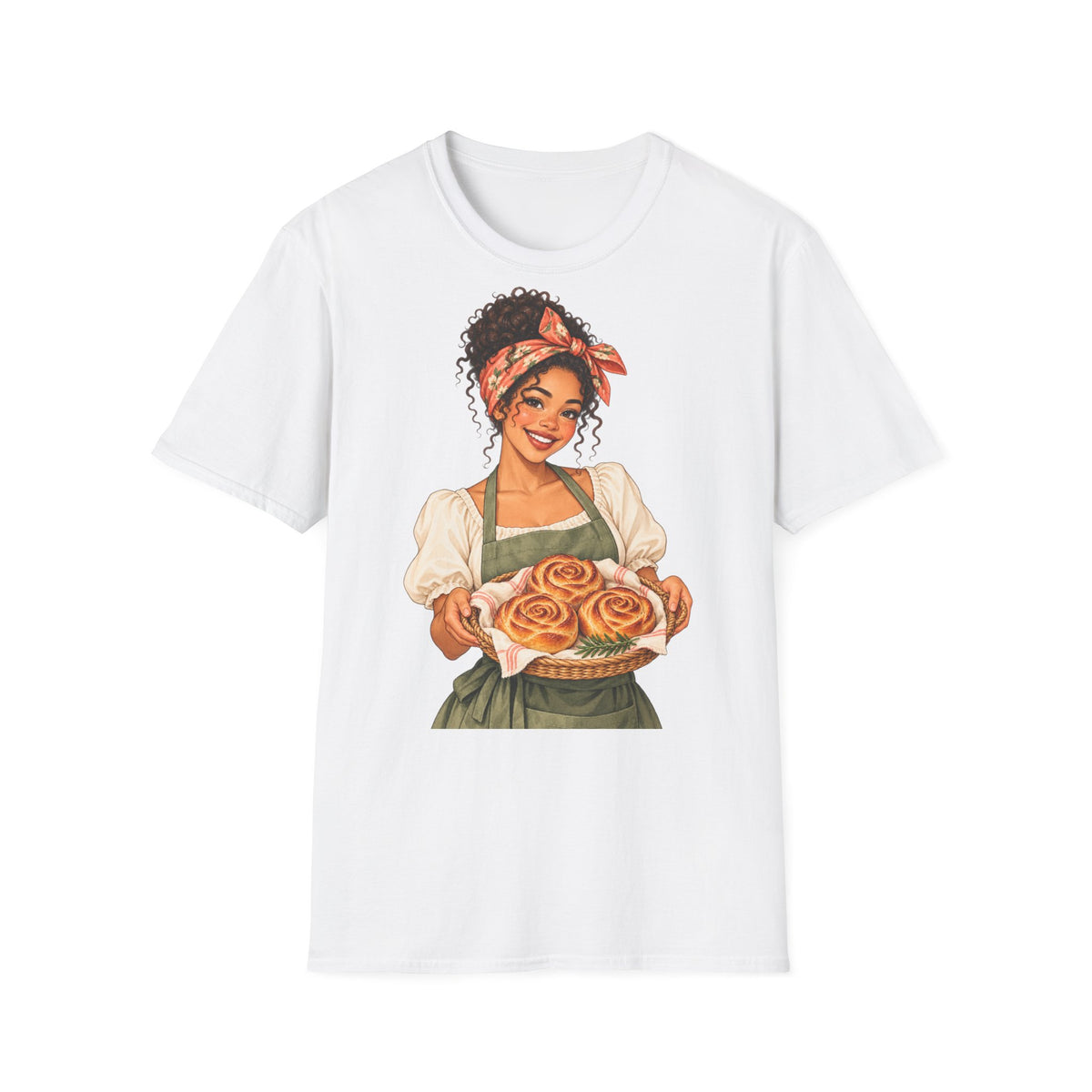 T-Shirt — Baker Girl Holding Fresh Buns Vintage Illustration