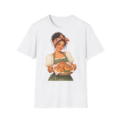 T-Shirt — Baker Girl Holding Fresh Buns Vintage Illustration