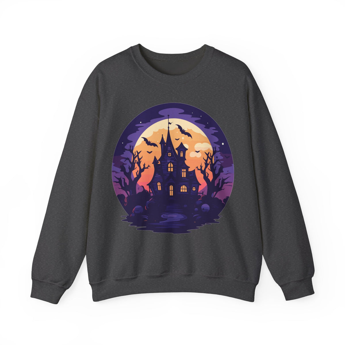 Halloween Haunted House Sweatshirt — Spooky Moonlit Castle Crewneck