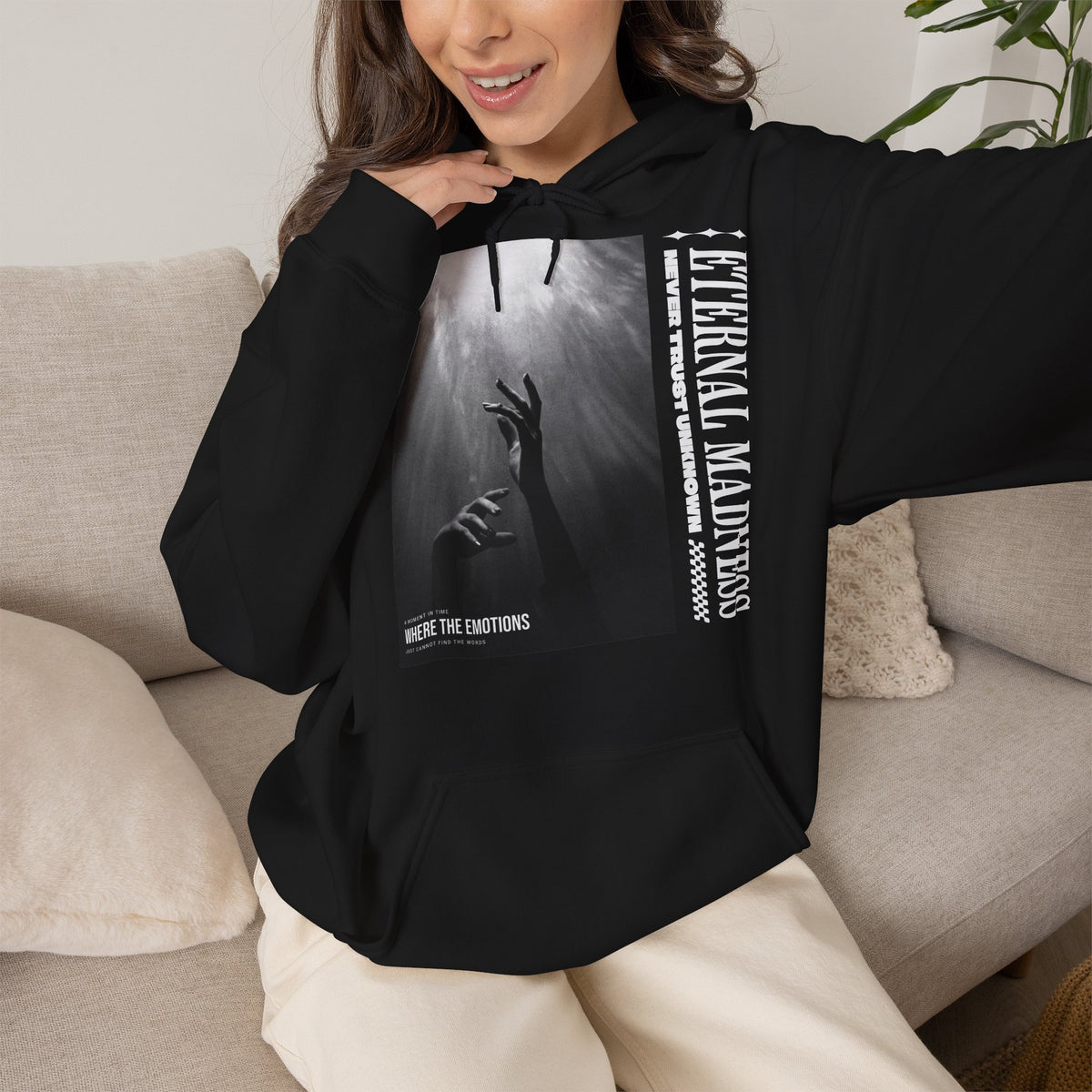 Eternal Madness Hoodie – 'Where the Emotions' Gothic Black Pullover