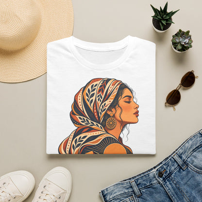 Floral Headwrap Portrait T-Shirt — Boho Vintage Woman Graphic Tee