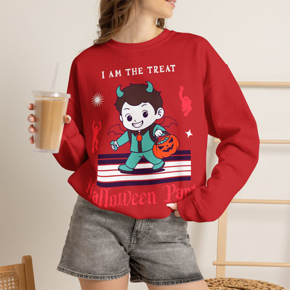 Halloween Party Sweatshirt — "I Am The Treat" Cute Devil Kid Costume Crewneck