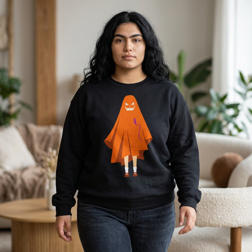 Halloween Ghost Costume Sweatshirt — Cute Spooky Ghost Holding Lollipop Crewneck