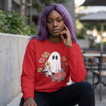 Cute Floral Ghost Sweatshirt – Halloween Crewneck Pullover