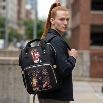 Edgy Urban Money Era Diaper Backpack — Multifunctional Baby Bag with Graphic Print