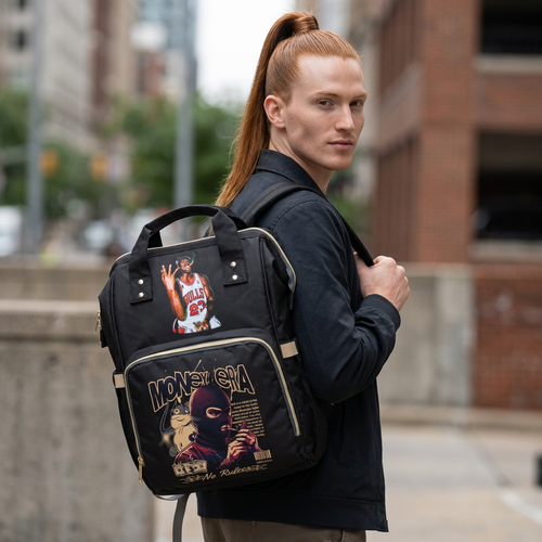 Edgy Urban Money Era Diaper Backpack — Multifunctional Baby Bag with Graphic Print