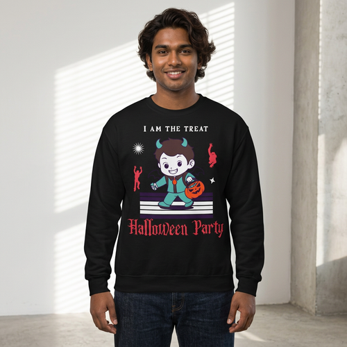 Halloween Party Sweatshirt — "I Am The Treat" Cute Devil Kid Costume Crewneck