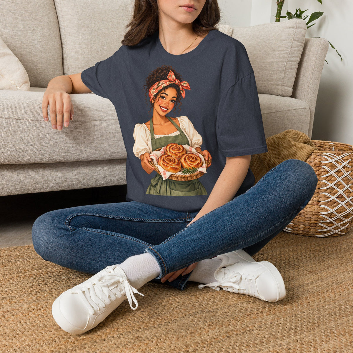 T-Shirt — Baker Girl Holding Fresh Buns Vintage Illustration