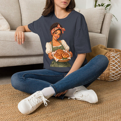 T-Shirt — Baker Girl Holding Fresh Buns Vintage Illustration