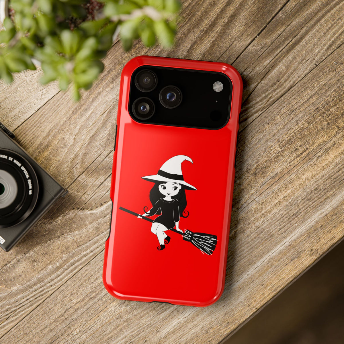 Witch on Broom Red Magnetic Impact Phone Case