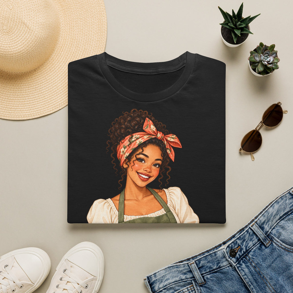 T-Shirt — Baker Girl Holding Fresh Buns Vintage Illustration