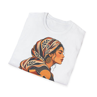 Floral Headwrap Portrait T-Shirt — Boho Vintage Woman Graphic Tee