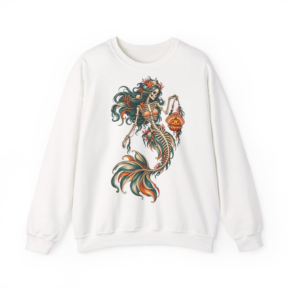 Skeleton Mermaid Crewneck Sweatshirt — Gothic Halloween Mermaid Pullover