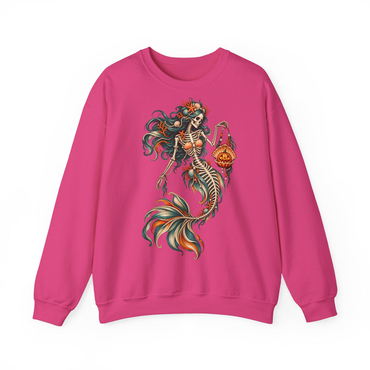 Skeleton Mermaid Crewneck Sweatshirt — Gothic Halloween Mermaid Pullover