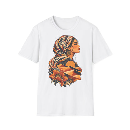 Floral Headwrap Portrait T-Shirt — Boho Vintage Woman Graphic Tee