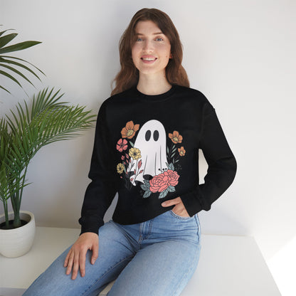 Cute Floral Ghost Sweatshirt – Halloween Crewneck Pullover