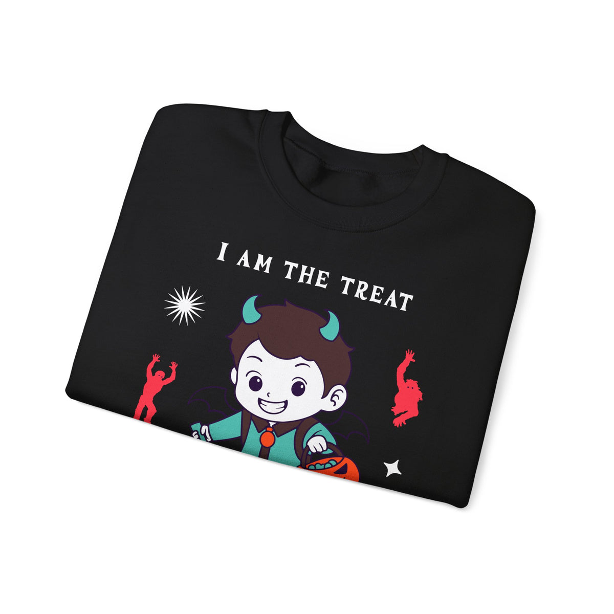 Halloween Party Sweatshirt — "I Am The Treat" Cute Devil Kid Costume Crewneck