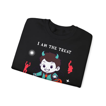 Halloween Party Sweatshirt — "I Am The Treat" Cute Devil Kid Costume Crewneck