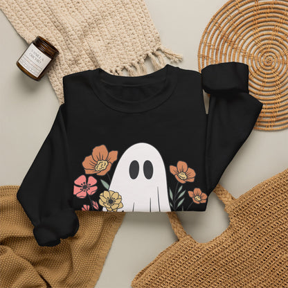 Cute Floral Ghost Sweatshirt – Halloween Crewneck Pullover
