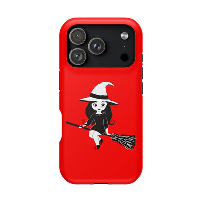 Witch on Broom Red Magnetic Impact Phone Case