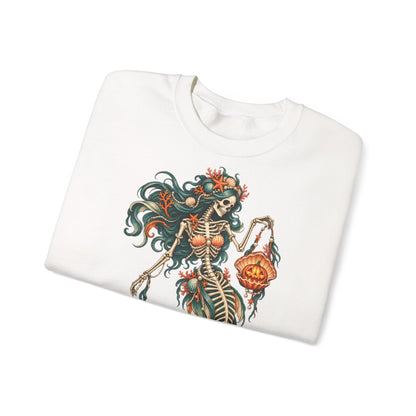 Skeleton Mermaid Crewneck Sweatshirt — Gothic Halloween Mermaid Pullover