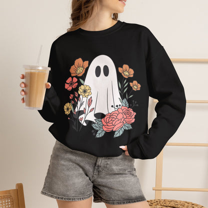 Cute Floral Ghost Sweatshirt – Halloween Crewneck Pullover