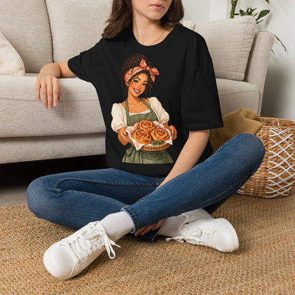 T-Shirt — Baker Girl Holding Fresh Buns Vintage Illustration