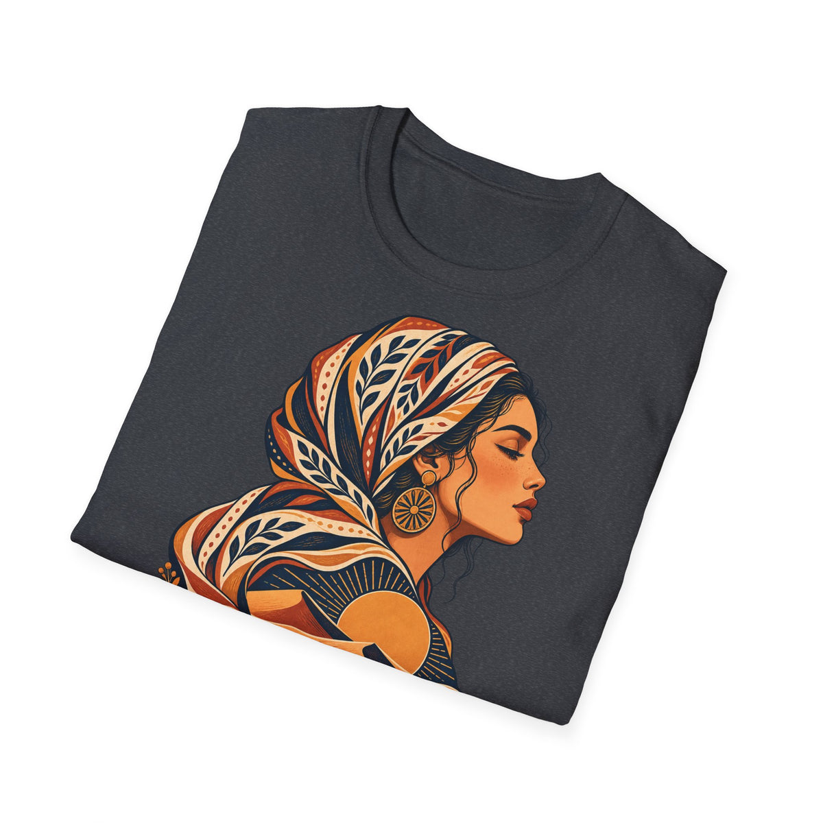 Floral Headwrap Portrait T-Shirt — Boho Vintage Woman Graphic Tee