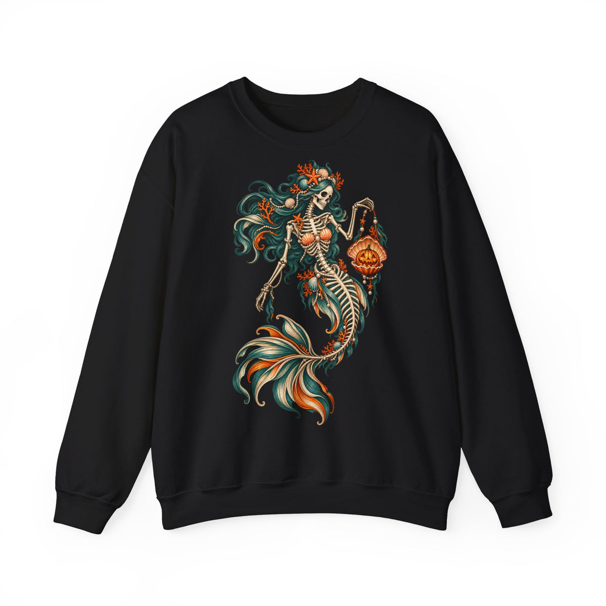 Skeleton Mermaid Crewneck Sweatshirt — Gothic Halloween Mermaid Pullover