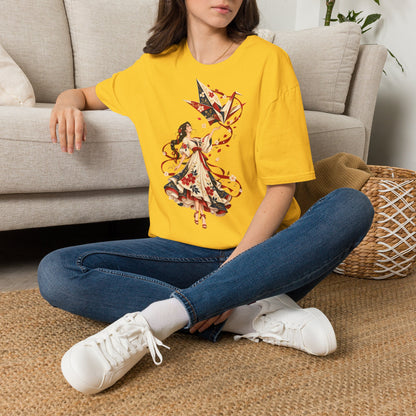 Floral Umbrella Girl T-Shirt — Whimsical Vintage Illustration Tee