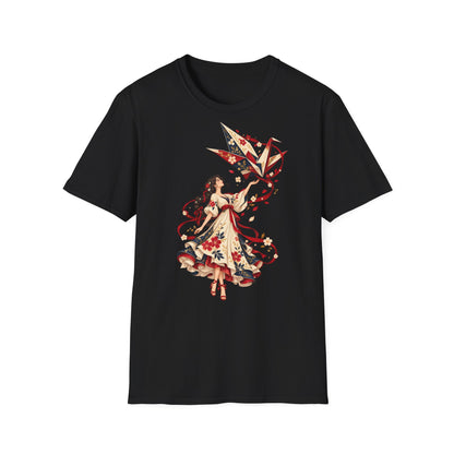 Floral Umbrella Girl T-Shirt — Whimsical Vintage Illustration Tee