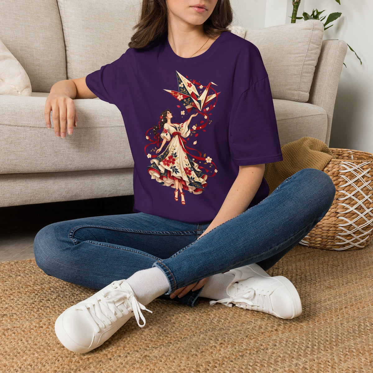 Floral Umbrella Girl T-Shirt — Whimsical Vintage Illustration Tee