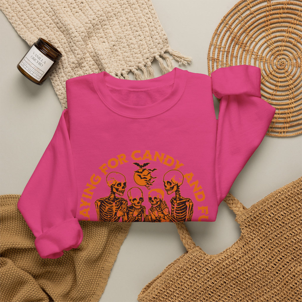Skeleton Blessings Crewneck Sweatshirt — Praying for Candy and Fun Halloween Sweater
