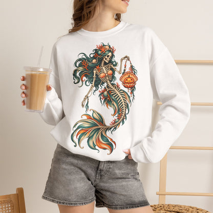 Skeleton Mermaid Crewneck Sweatshirt — Gothic Halloween Mermaid Pullover