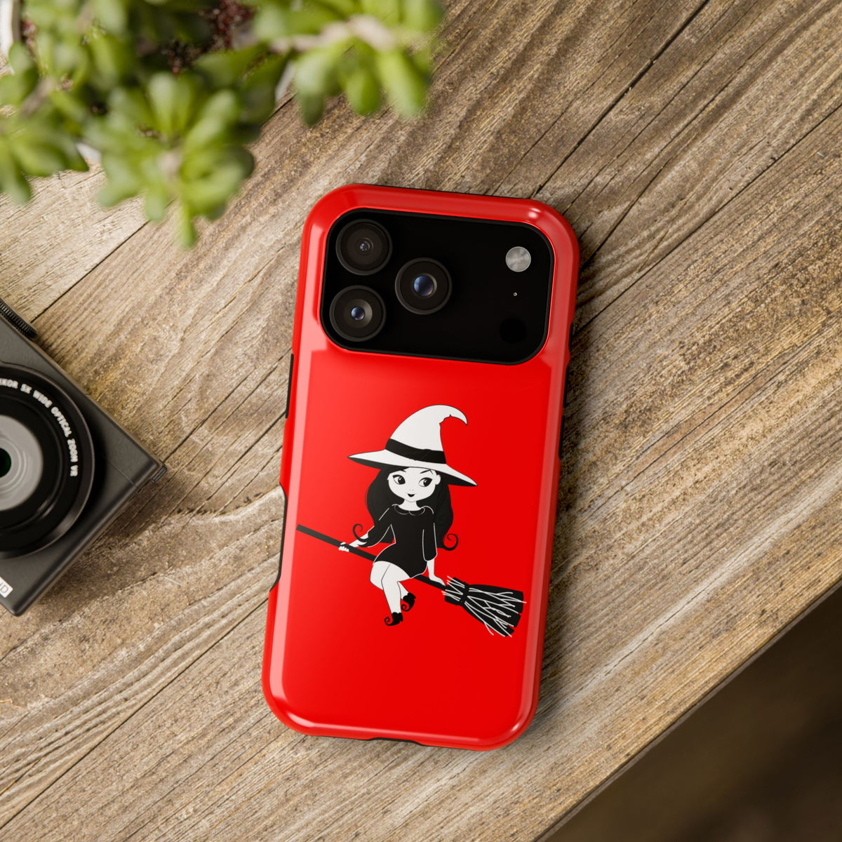 Witch on Broom Red Magnetic Impact Phone Case