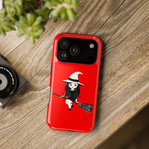 Witch on Broom Red Magnetic Impact Phone Case