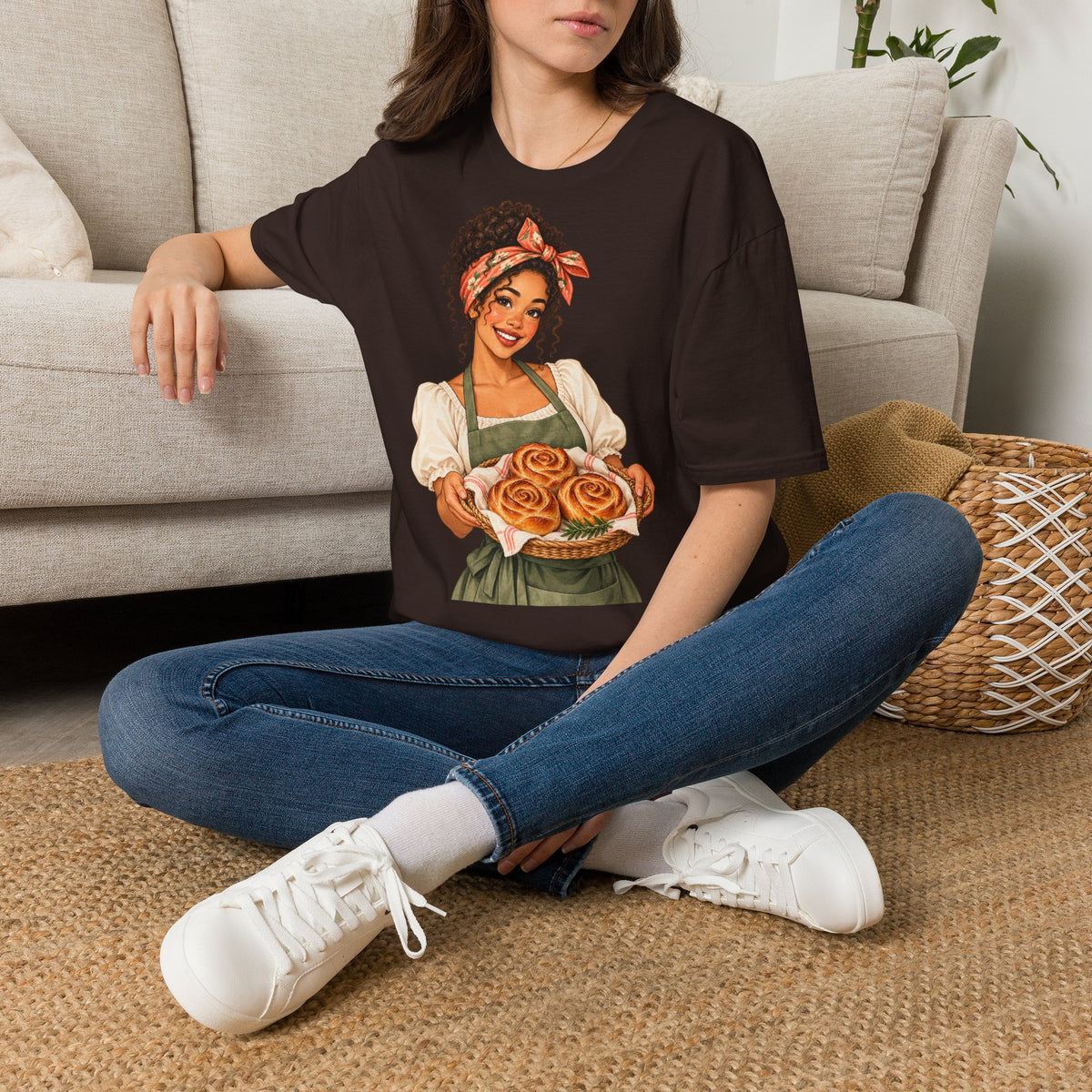 T-Shirt — Baker Girl Holding Fresh Buns Vintage Illustration