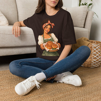 T-Shirt — Baker Girl Holding Fresh Buns Vintage Illustration
