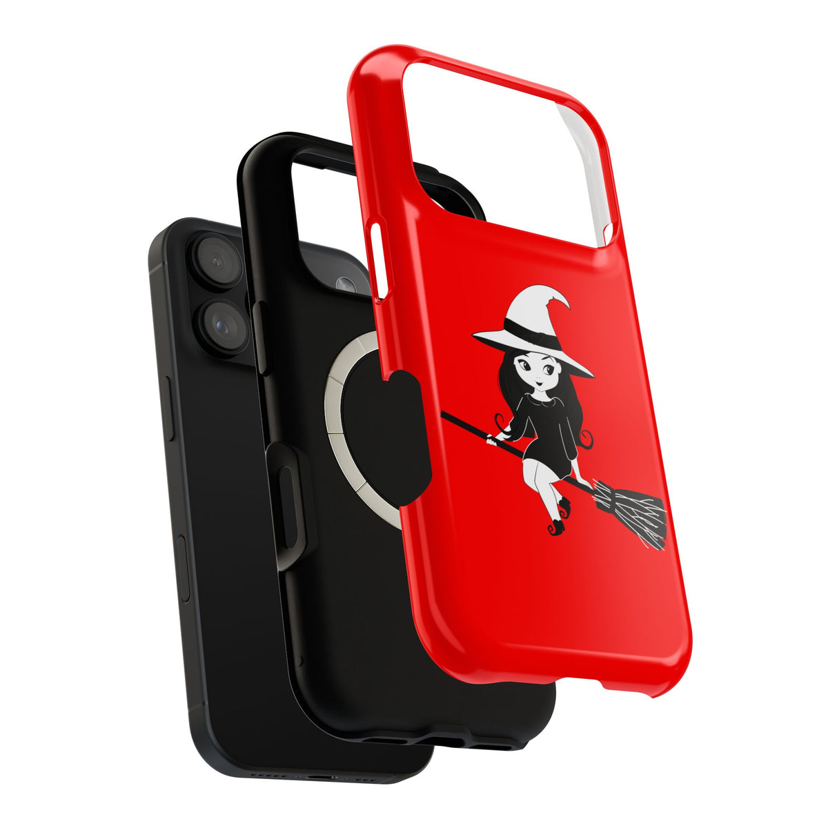 Witch on Broom Red Magnetic Impact Phone Case