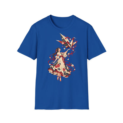 Floral Umbrella Girl T-Shirt — Whimsical Vintage Illustration Tee