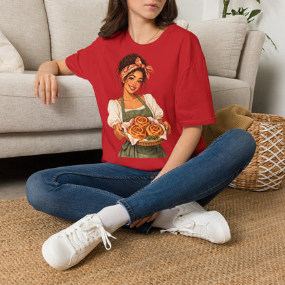 T-Shirt — Baker Girl Holding Fresh Buns Vintage Illustration