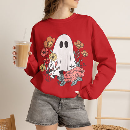 Cute Floral Ghost Sweatshirt – Halloween Crewneck Pullover