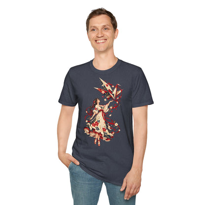 Floral Umbrella Girl T-Shirt — Whimsical Vintage Illustration Tee