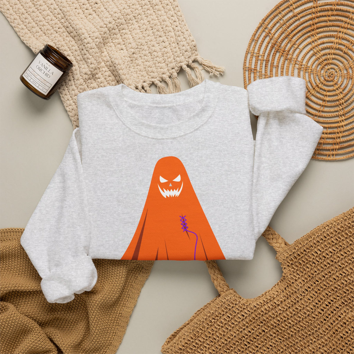 Halloween Ghost Costume Sweatshirt — Cute Spooky Ghost Holding Lollipop Crewneck